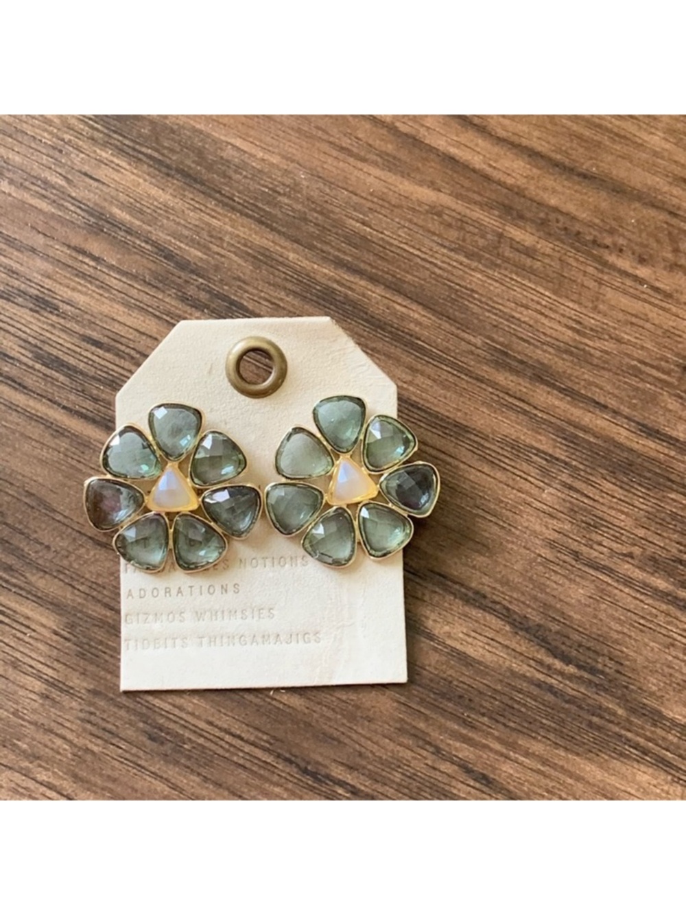 Anthropologie Gold-Tone Flower Earrings with Pale Blue Petals